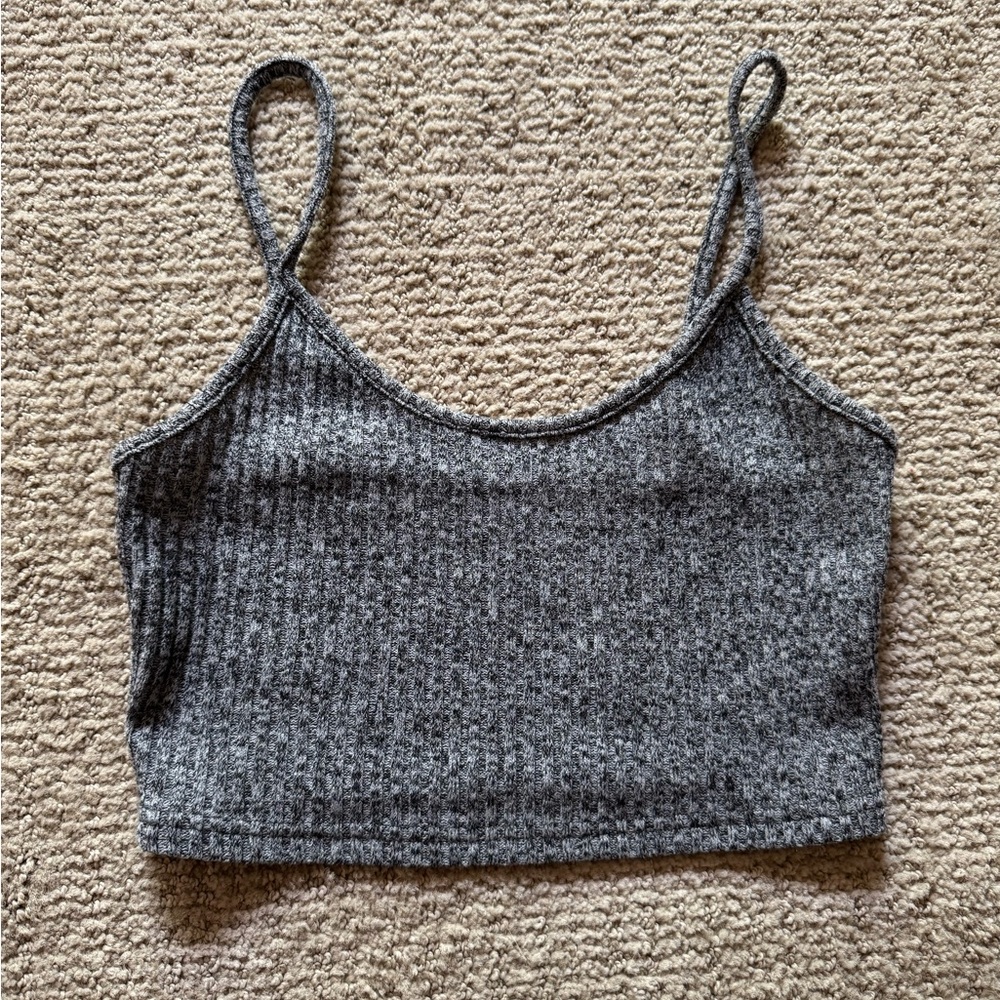 Gray Ribbed Women's Cropped Tank Top